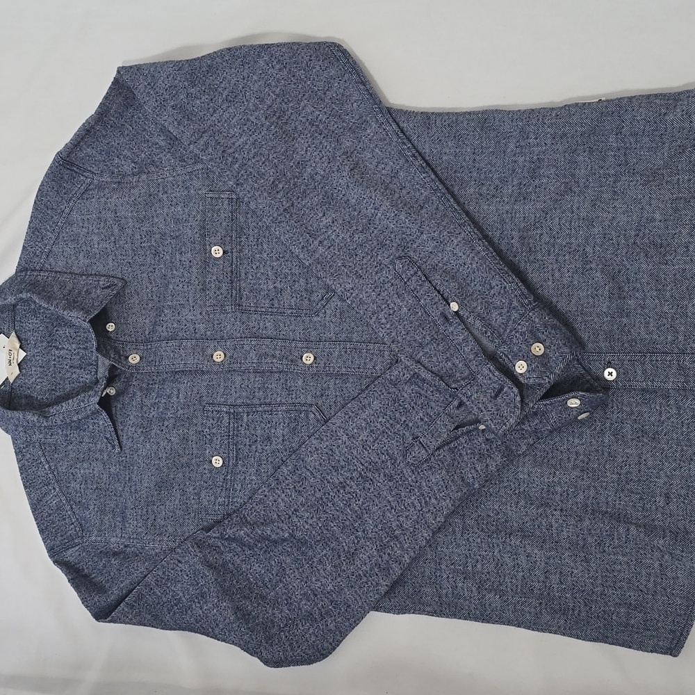 NN-07 Blue Button-Up Chevron Pattern Shirt M